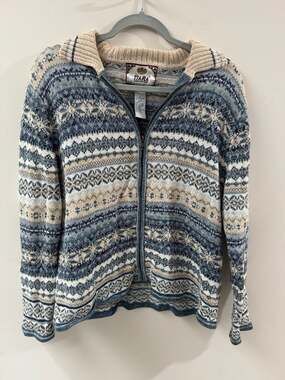 Vintage Tiara International Blue and Tan Fair Isle Full Zip Sweater Size L